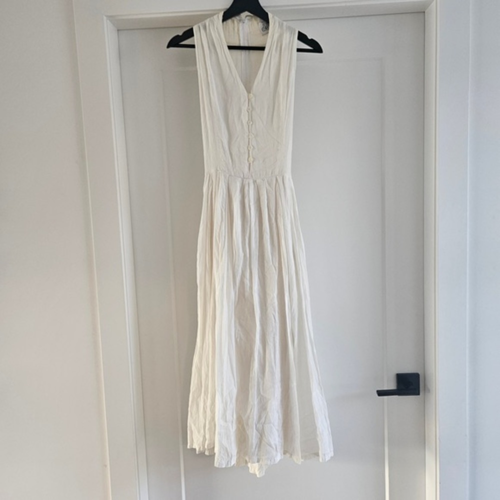 V-Neck Cream Button-Front Maxi Dress